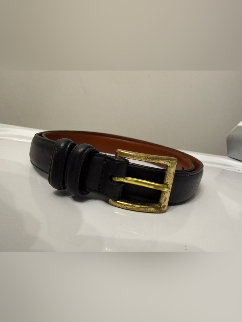Vintage 90s Coach Black Leather Cowhide Belt with Solid Brass Buckle